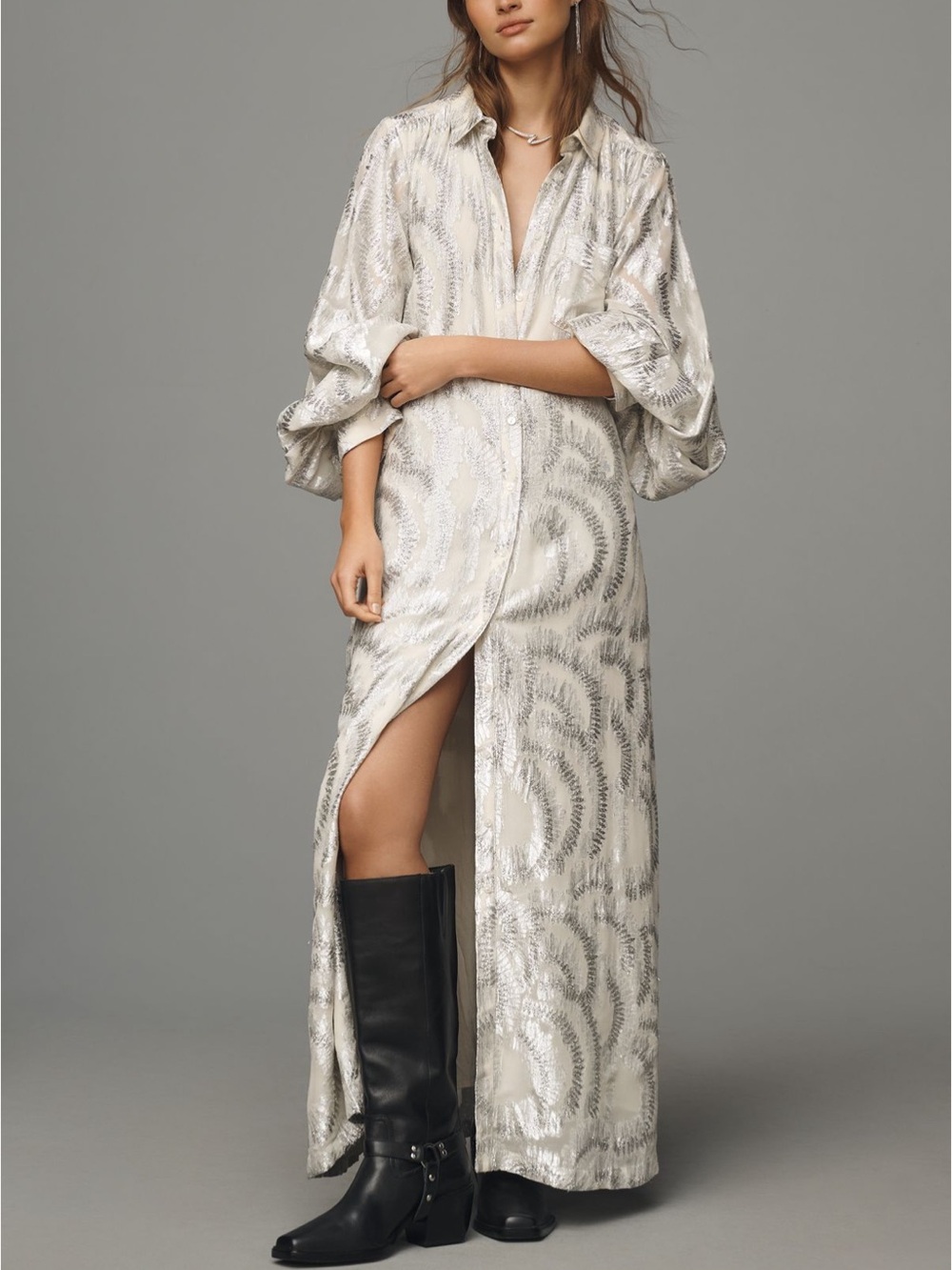 Anthropologie Lurex Maxi Shirt Dress